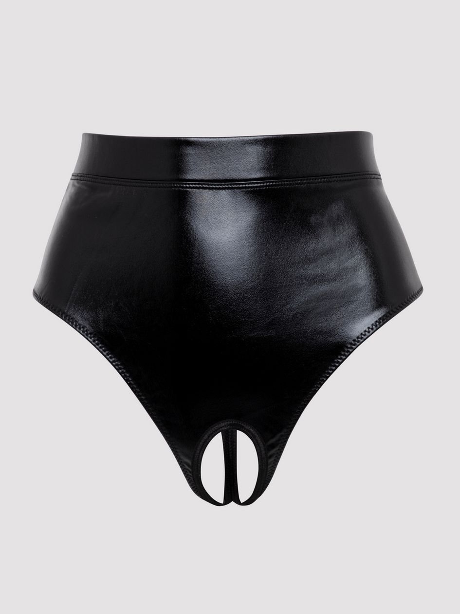 a45898g82595.jpg Lovehoney Plus Size Fierce Wet Look Cut-Out Crotchless Thong - Image 1