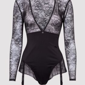 Lovehoney Plus Size Hourglass Black Smoothing Long Sleeve Crotchless Teddy