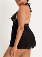 Lovehoney Plus Size Peek-a-Boo Black Lace Babydoll Set - Image 4