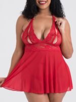 Lovehoney Plus Size Peek-a-Boo Red Lace Babydoll Set - Image 2