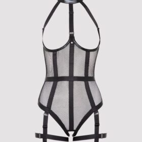 Lovehoney Plus Size Fierce Siren Fishnet and Wet Look Open-Cup Teddy