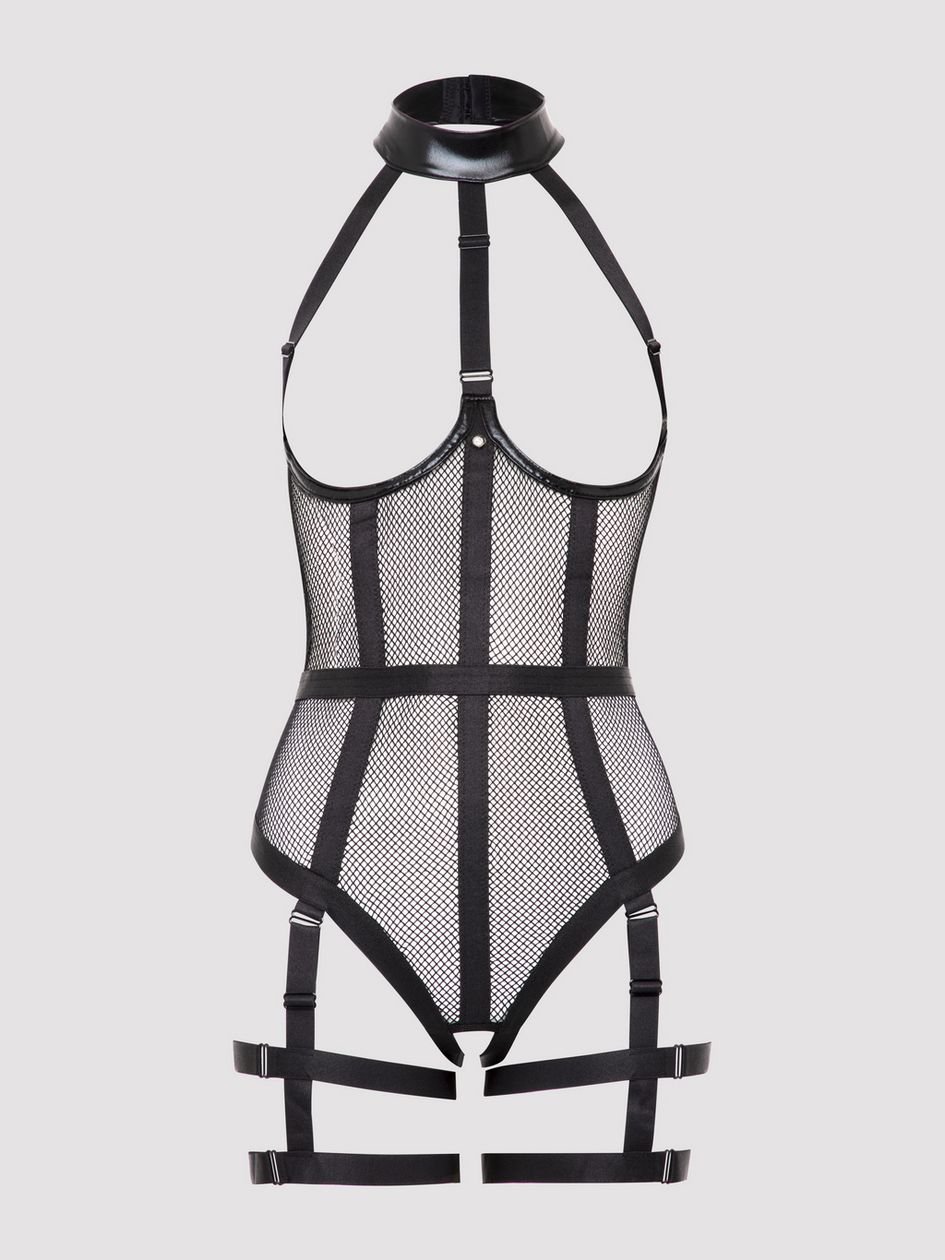 a46636g83788.jpg Lovehoney Plus Size Fierce Siren Fishnet and Wet Look Open-Cup Teddy - Image 1