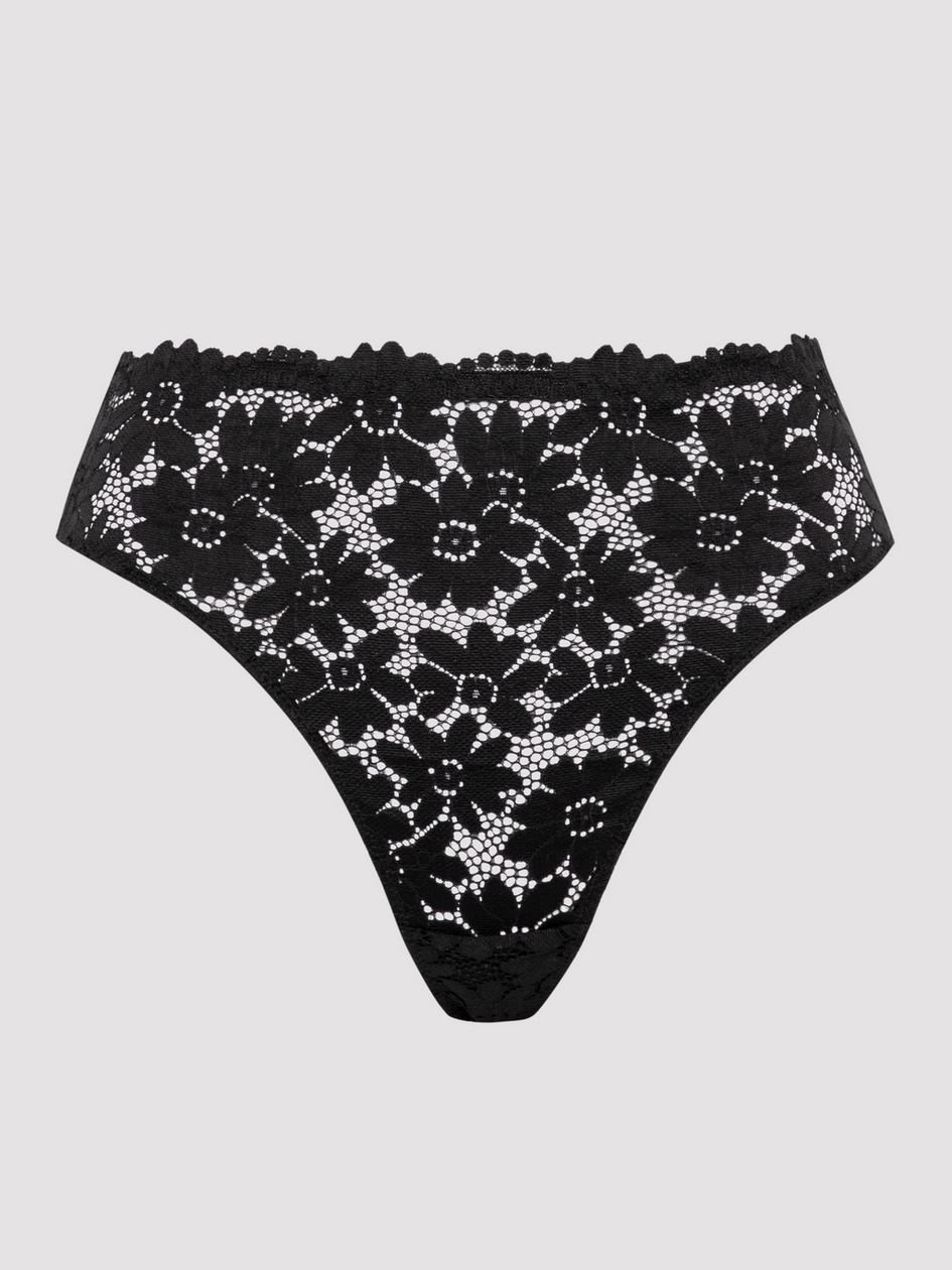 a46822g84126.jpg Lovehoney Mindful Black Recycled Lace High-Waisted Thong - Image 1
