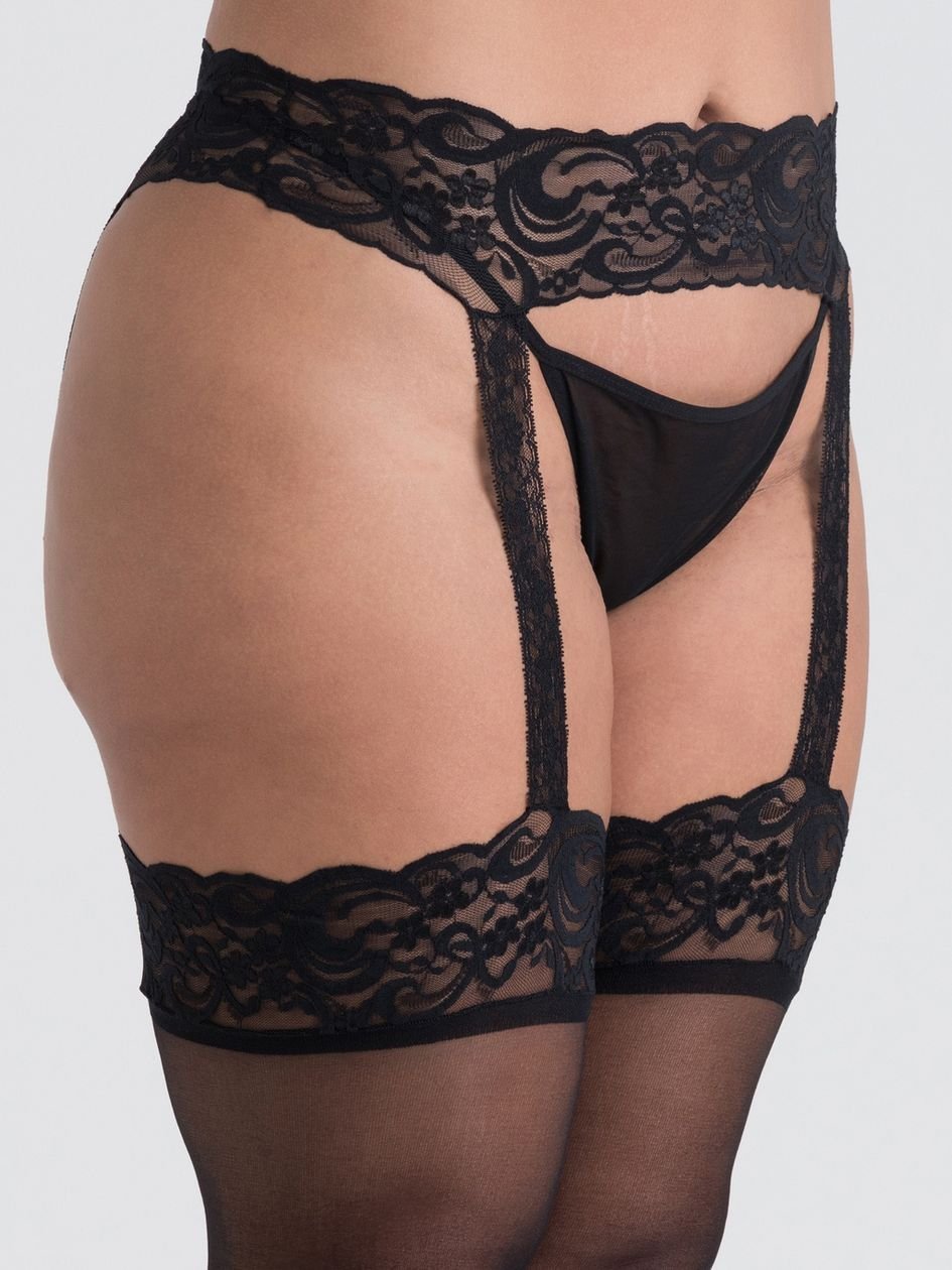 a46830g84095.jpg Lovehoney Plus Size Black Lace Garter Tights - Image 1