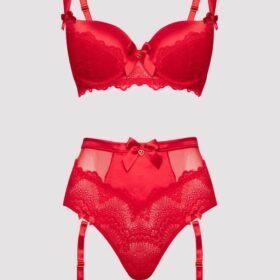 Lovehoney Moonlight Desire Red Satin Crotchless Bra Set