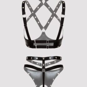 Lovehoney Plus Size Fierce Tough Love Wet Look Open-Cup Crotchless Bra Set