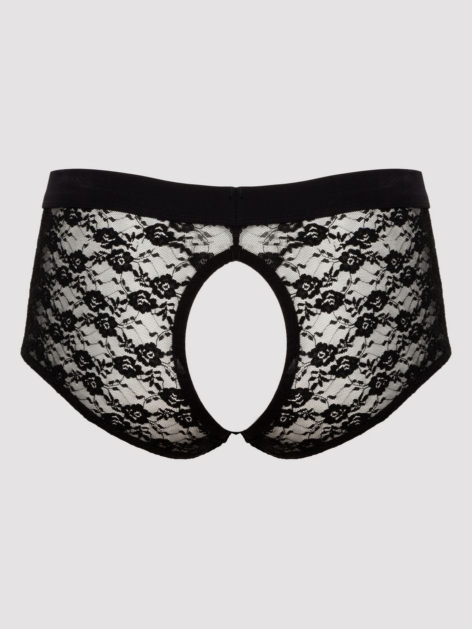 a47681g85293.jpg LHM Black Lace Open Front and Back Boxer Shorts - Image 1