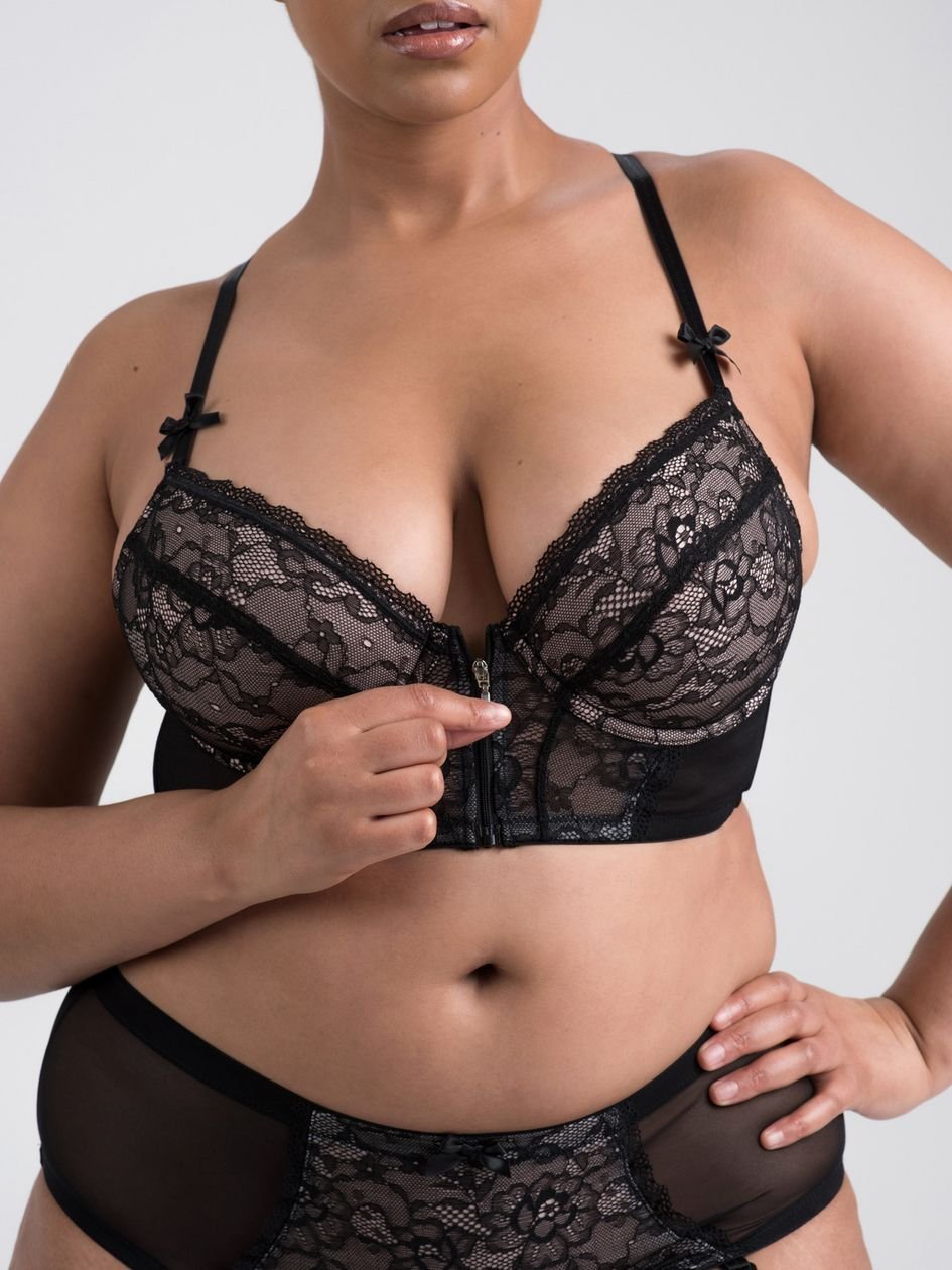 a47864g85546.jpg Lovehoney Plus Size Entice Me Black Lace Crotchless Bra Set - Image 1