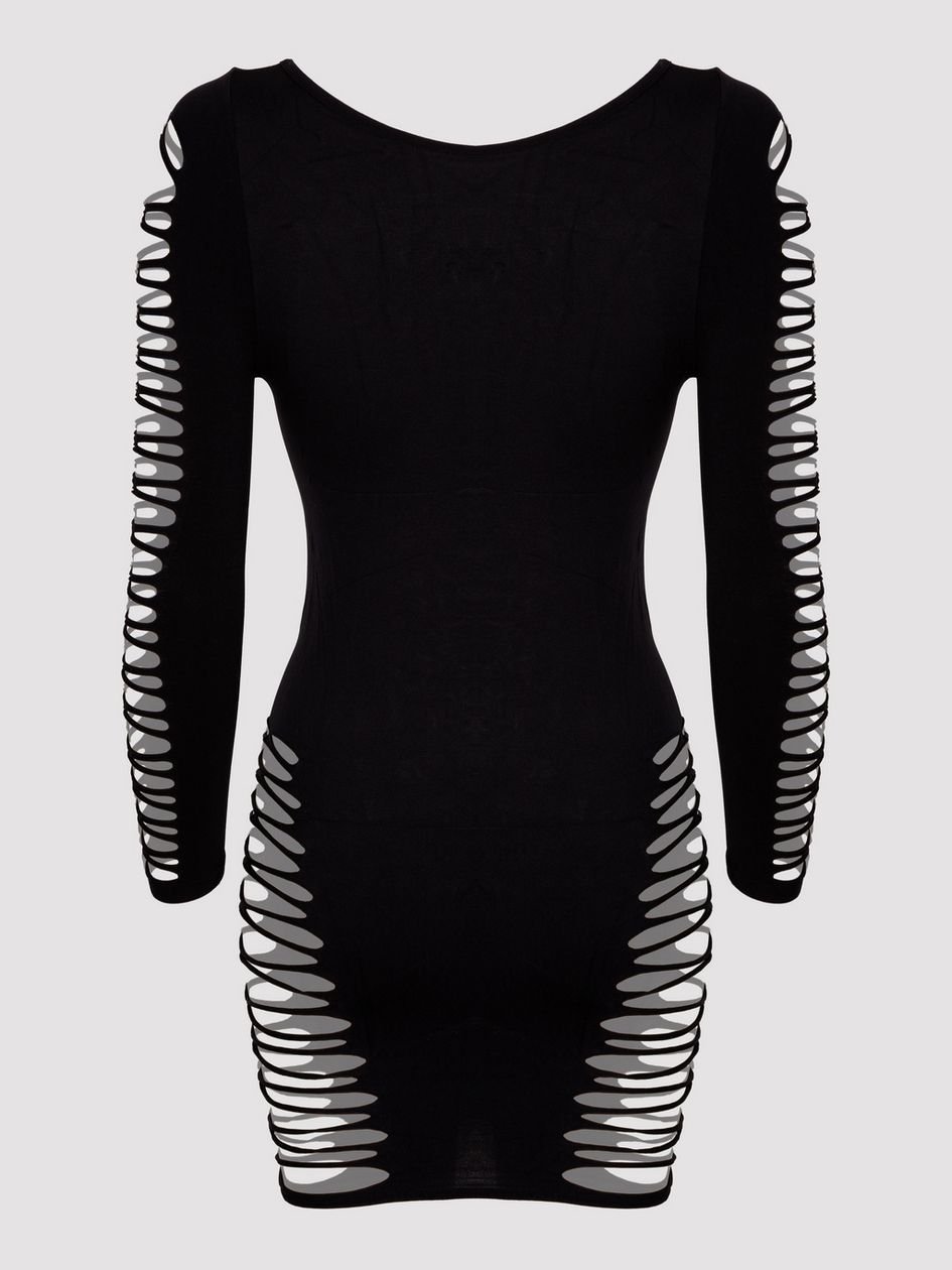 a47922g85635.jpg Lovehoney Plus Size Black Criss-Cross Long Sleeve Dress - Image 1
