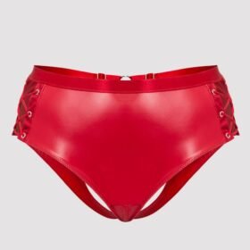 Lovehoney Plus Size Fierce Leather Look Lace-Up Open-Back Red Crotchless Knickers