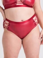 Lovehoney Plus Size Fierce Leather Look Lace-Up Open-Back Red Crotchless Knickers - Image 2