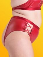 Lovehoney Plus Size Fierce Leather Look Lace-Up Open-Back Red Crotchless Knickers - Image 3