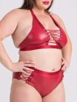 Lovehoney Plus Size Fierce Leather Look Lace-Up Open-Back Red Crotchless Knickers - Image 5