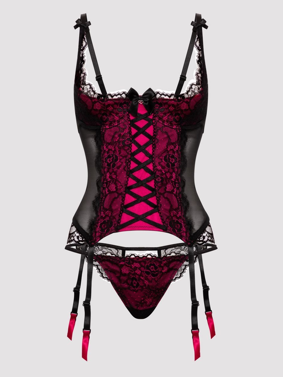 a48231g86001.jpg Lovehoney Plus Size Boudoir Belle Cherry Quarter Cup Bustier Set - Image 1