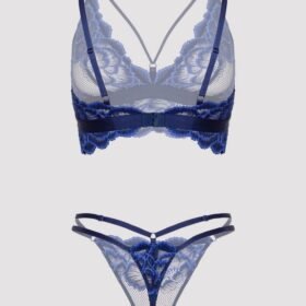 Lovehoney Lustful Liaison Navy Floral Lace Bra Set