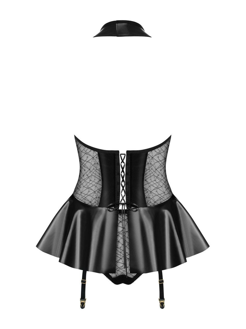 a49314g87323.jpg Obsessive Black Wet Look Corset Set - Image 1