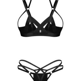 Obsessive Black Kiera Lise Wet Look Two-Piece Crotchless Bra Set