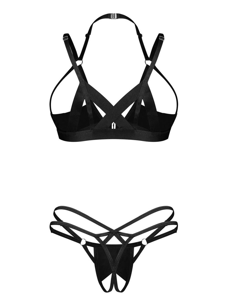a49858g87917.jpg Obsessive Black Kiera Lise Wet Look Two-Piece Crotchless Bra Set - Image 1