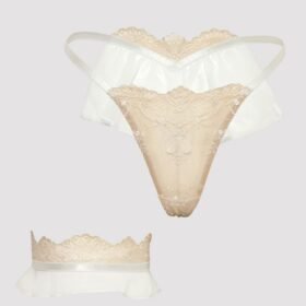 Oh La La Cheri White Bridal Lift My Veil Thong and Garter Set