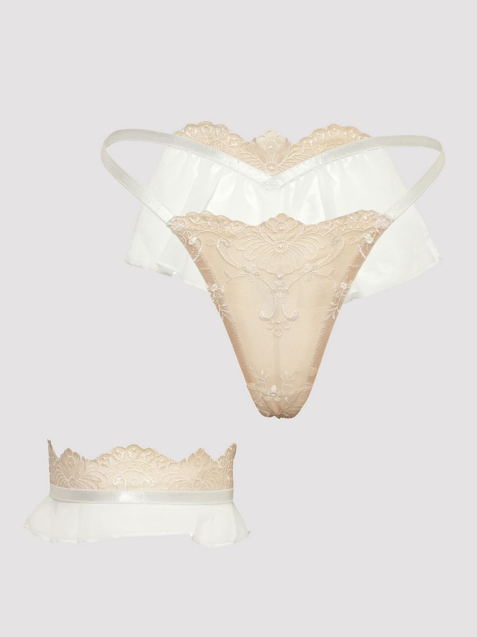 a49864g87928.jpg Oh La La Cheri White Bridal Lift My Veil Thong and Garter Set - Image 1