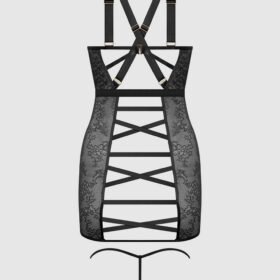 House of Desire Black Kiki Lace Strappy & Backless Chemise & G-String Set