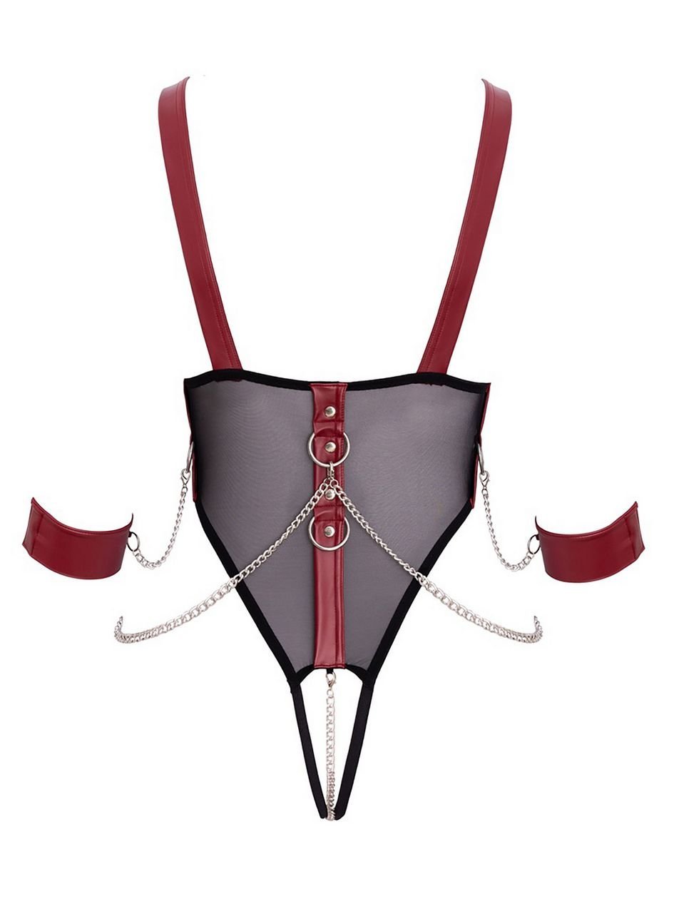 a50087g88203.jpg Cottelli Black Wet-Look and Mesh Open Cup Restraint Body - Image 1