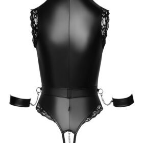 Cottelli Black Wet-Look Open Cup and Crotchless Body with Cuffs