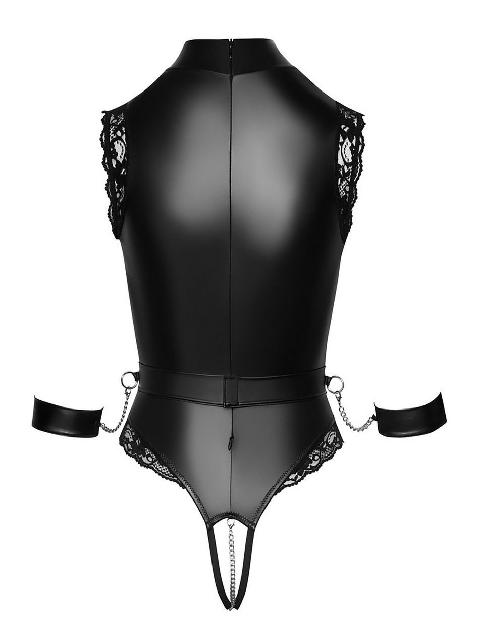 a50089g88211.jpg Cottelli Black Wet-Look Open Cup and Crotchless Body with Cuffs - Image 1