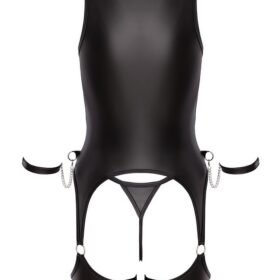 Cottelli Black Wet Look Cut Out Restraint Crotchless Basque Set
